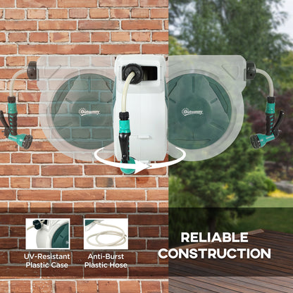 Wall Mounted Retractable Garden Hose Reel | 20+2m | Auto Rewind & Lockable | 7-in-1 Spray Nozzle | 180° Swivel | UV-Resistant PP | 8 Bar Working Pressure | 48x20x42cm | Green