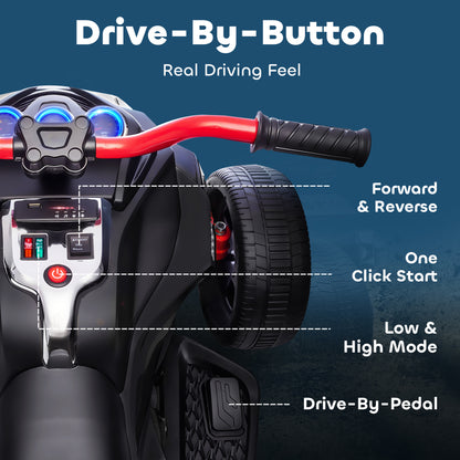 12V Kids Electric Ride On Car with 3 Wheeler, MP3 Player, Horn, 2 Speeds, LED Lights for Boys & Girls Ages 3-8