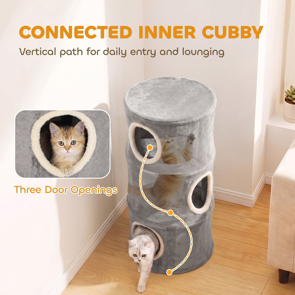 4-Tier Cat Tower | Grey Indoor Cat Condo with Washable Plush Cover, Cubbies & Climbing Levels | 6kg