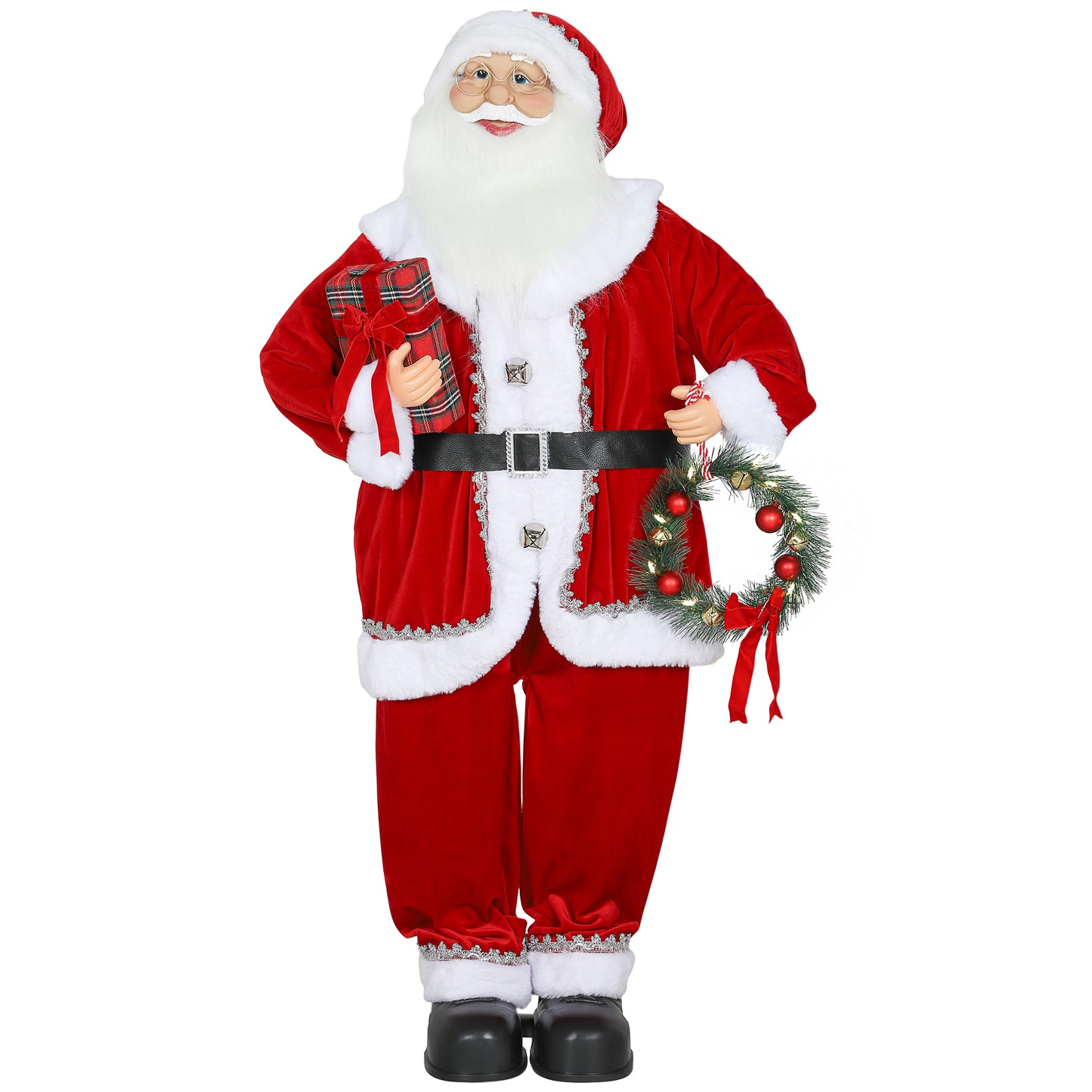 Singing and Dancing Santa Claus with Gift and Wreath
