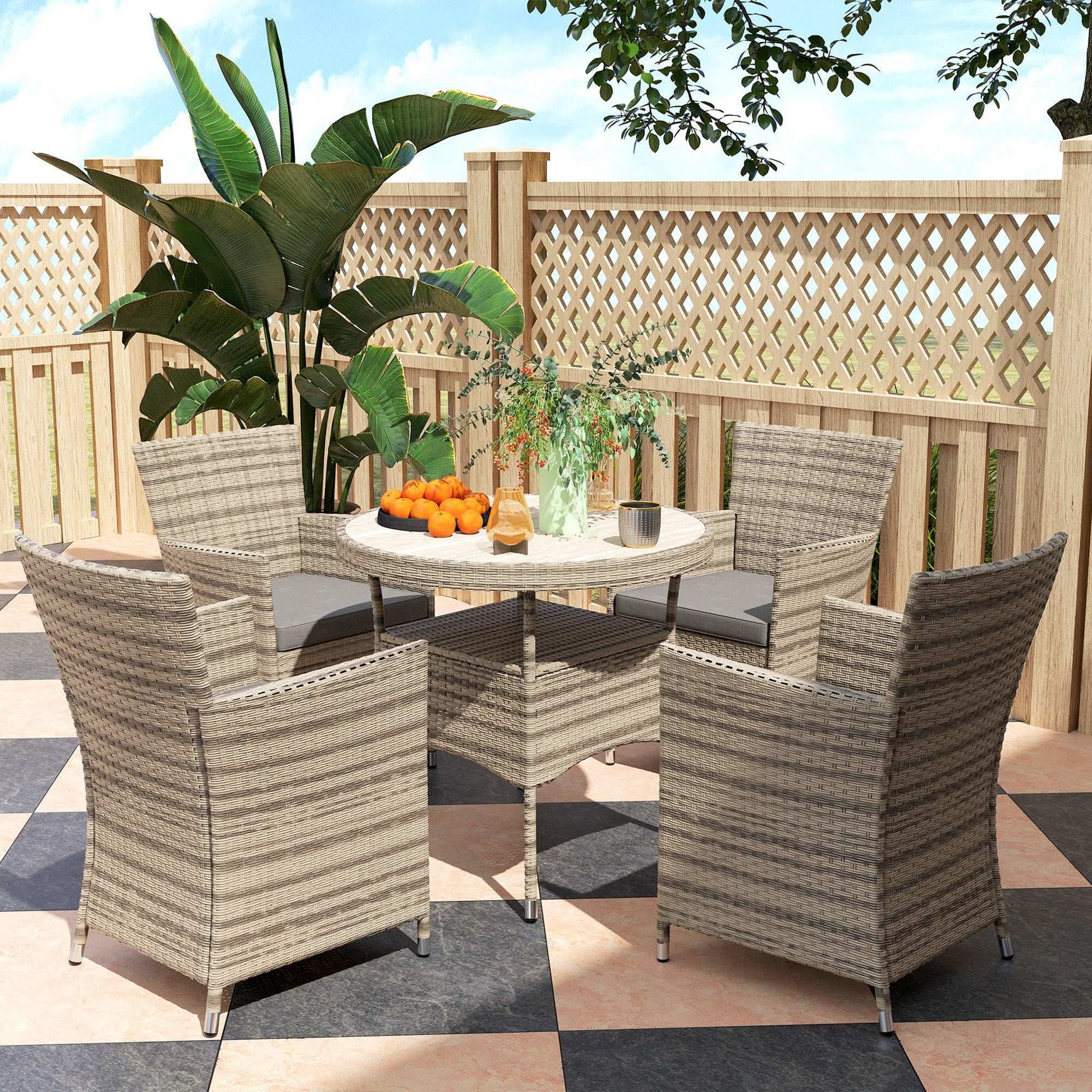 Outsunny Five-Piece Rattan Garden Set, with Two-Tier Table - Grey