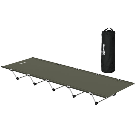 Outsunny Lightweight Camping Bed, w/ Strong Support 150kg and Carry Bag for Camping, Dark Green