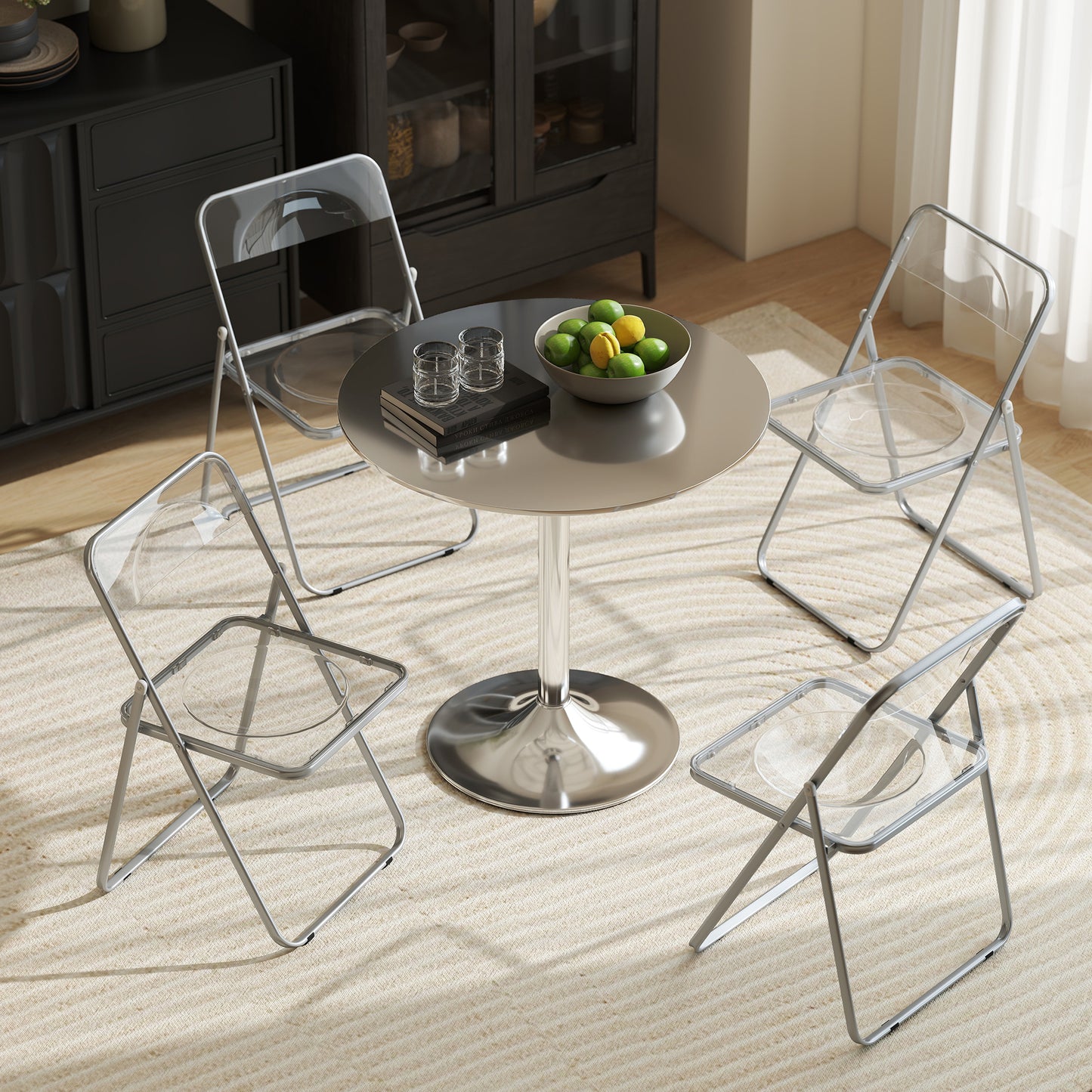 Set of 4 Transparent Acrylic Folding Chairs | Steel Frame | Folds to 4.5cm | No Assembly | Non-Slip Feet | 120kg | 47x48x75cm | Clear