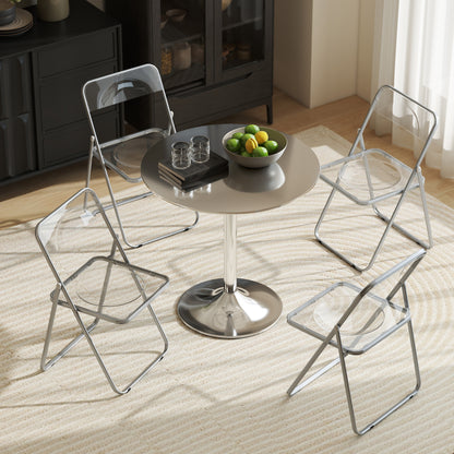 Set of 4 Transparent Acrylic Folding Chairs | Steel Frame | Folds to 4.5cm | No Assembly | Non-Slip Feet | 120kg | 47x48x75cm | Clear