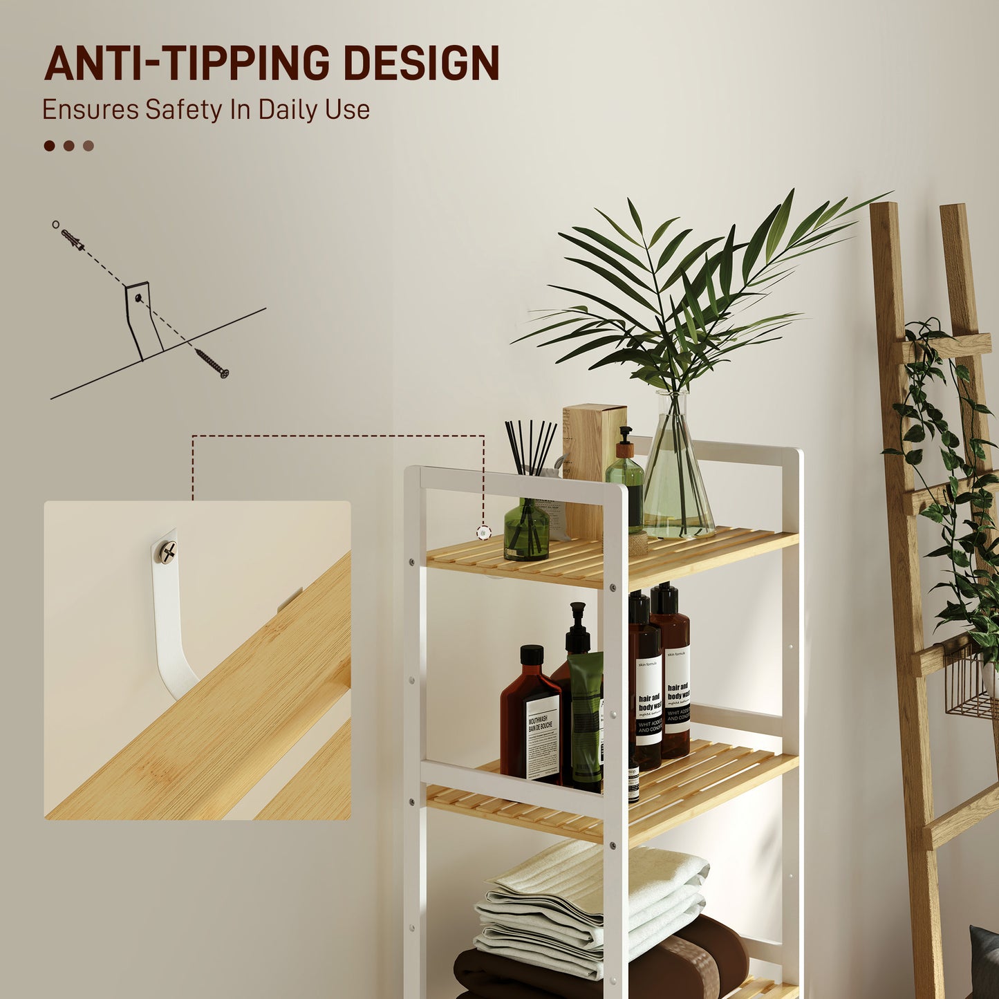 Five-Tier Bamboo Adjustable Shelf Storage Unit