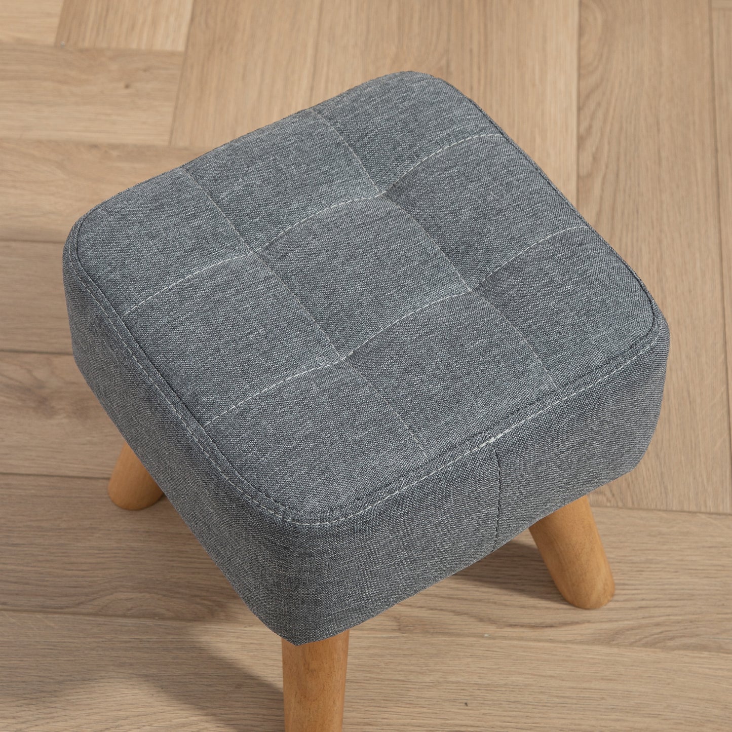 Modern Tufted Footstool, Fabric Foot Stool with Rubber Wood Legs, Padded Seat, for Living Room, Bedroom, Entryway