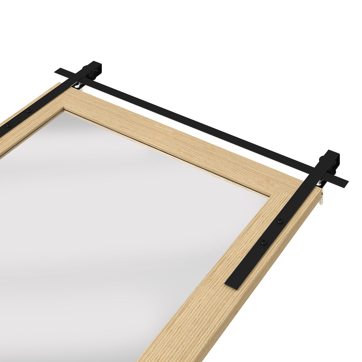 Farmhouse Wall Mirror | 110H x 66W cm Rectangle | Decorative Barn-Door Detail & Tempered Glass | White Oak or Dark Brown
