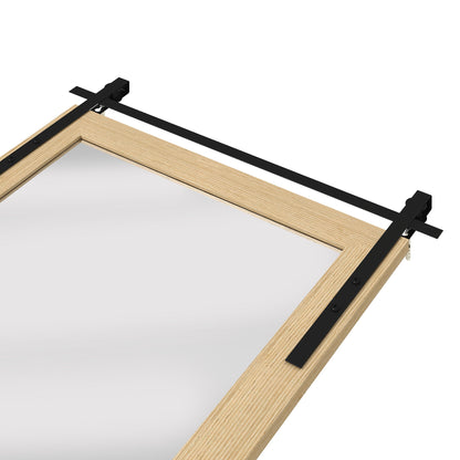 Farmhouse Wall Mirror | 110H x 66W cm Rectangle | Decorative Barn-Door Detail & Tempered Glass | White Oak or Dark Brown