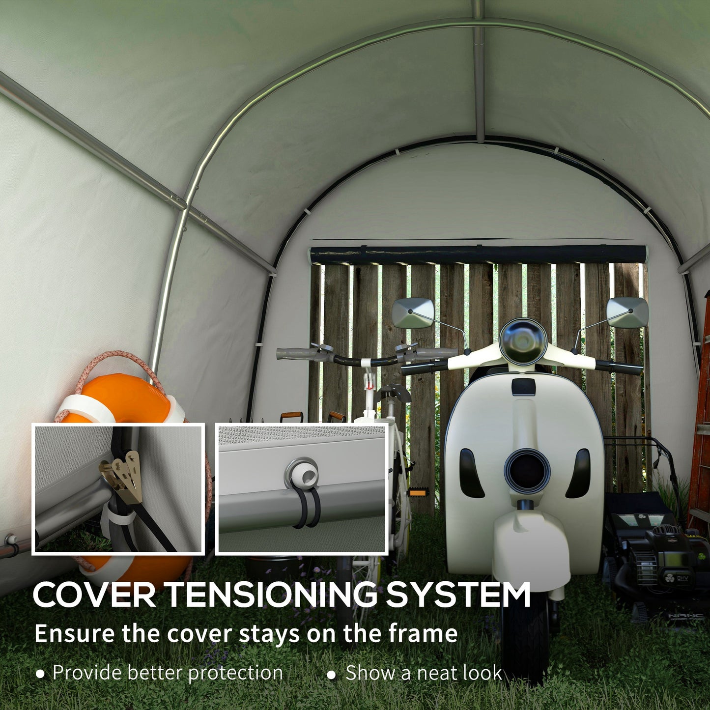 Outsunny 3 x 3(m) Garden Storage Tent, Heavy Duty Outdoor Shed, Waterproof Portable Shed Storage Shelter with Galvanised Steel Frame