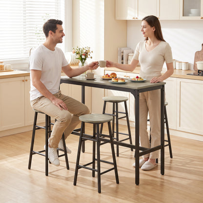 5-Piece Industrial Bar Table & Stool Set | Grey Wood Effect MDF Tops | Powder-Coated Steel Frames | Table 105x40x90cm | 4x Stools Dia30x60cm | 120kg Stool 100kg Table | Adjustable Feet | Grey / Black