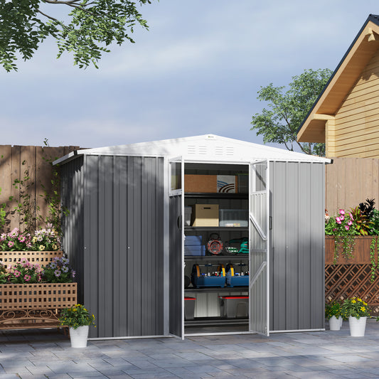 Outsunny 8 x 4 ft Metal Garden Shed, Garden Storage Shed with Window, 4 Vents and Lockable Door, Waterproof Galvanised Steel Tool Storage Shed