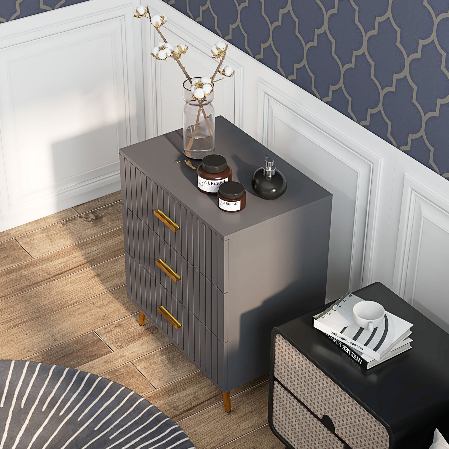 Bedroom Chest of Drawers, Modern 3-Drawer Dresser, Storage Drawer Unit with Aluminium Legs, Dark Grey