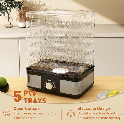 5 Tier Food Dehydrator, 245W Stainless Steel Food Dryer Machine with Adjustable Temperature for Drying Fruit, Meat, Vegetable, Jerky and Pet Treat, Black