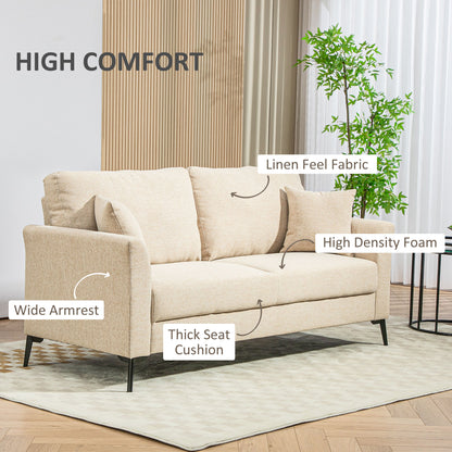 Modern 3 Seater Sofa, Linen Fabric Sofa Couch, Upholstered Sofa Settee with Cushions and Pillows for Living Room Guest Room Bedroom Office