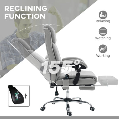 Faux Leather Massage Office Chair | 4 Point Vibration | Lumbar Heat | 3 Modes & Timer | Remote | 135° Recline & Footrest | 45-53cm Seat Height | 120kg | Light Grey