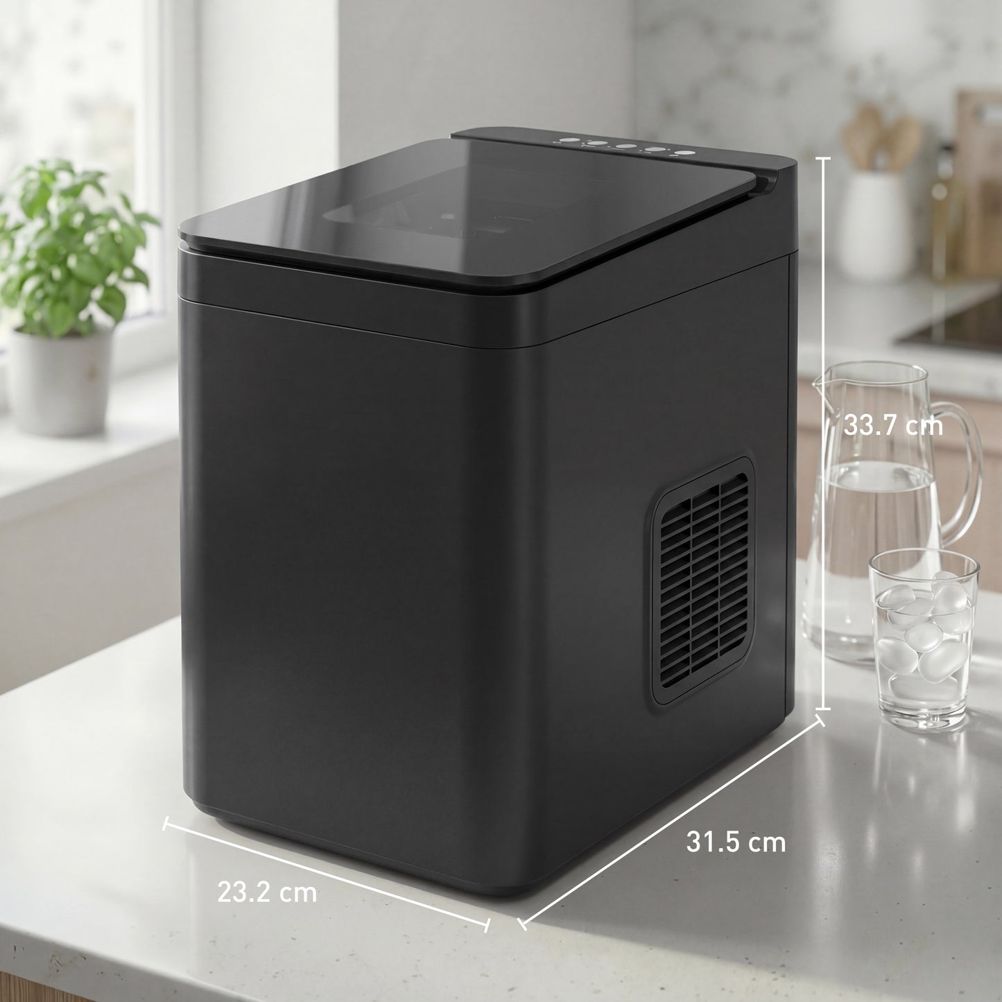 Countertop Ice Maker Machine – 9 Cubes in 7 Mins, 12kg/24hr, 1.5L Tank, Touchscreen, Self-Cleaning, 2 Bullet Sizes, Quiet 46dB – Black