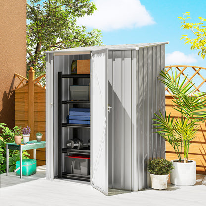 Corrugated Galvanised Steel Garden Storage Shed | Sloped Roof | Tall Latch Door | Pre-Drilled Panels | Weather-Resistant Coat | 142x86x189cm | 1.07m² | Tools & Bins | Aluminium Grey