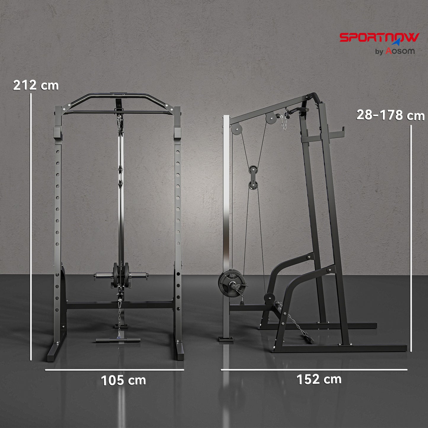 SPORTNOW Power Cage Rack with 15-Level Squat Rack, Cable Crossover Machine Pulley System, Pull up Stand and Push up Stand