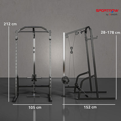 SPORTNOW Power Cage Rack with 15-Level Squat Rack, Cable Crossover Machine Pulley System, Pull up Stand and Push up Stand