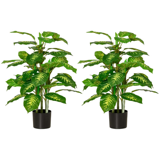 2 Piece Artificial Evergreen Tree Fake Decorative Plant in Nursery Pot for Indoor Outdoor Décor, Green