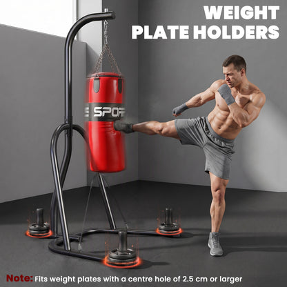 Freestanding Boxing Punching Bag with Stand | 20 kg Heavy Bag, 120 kg Frame, 360° Rotating Chain & Weight Plate Storage | Red