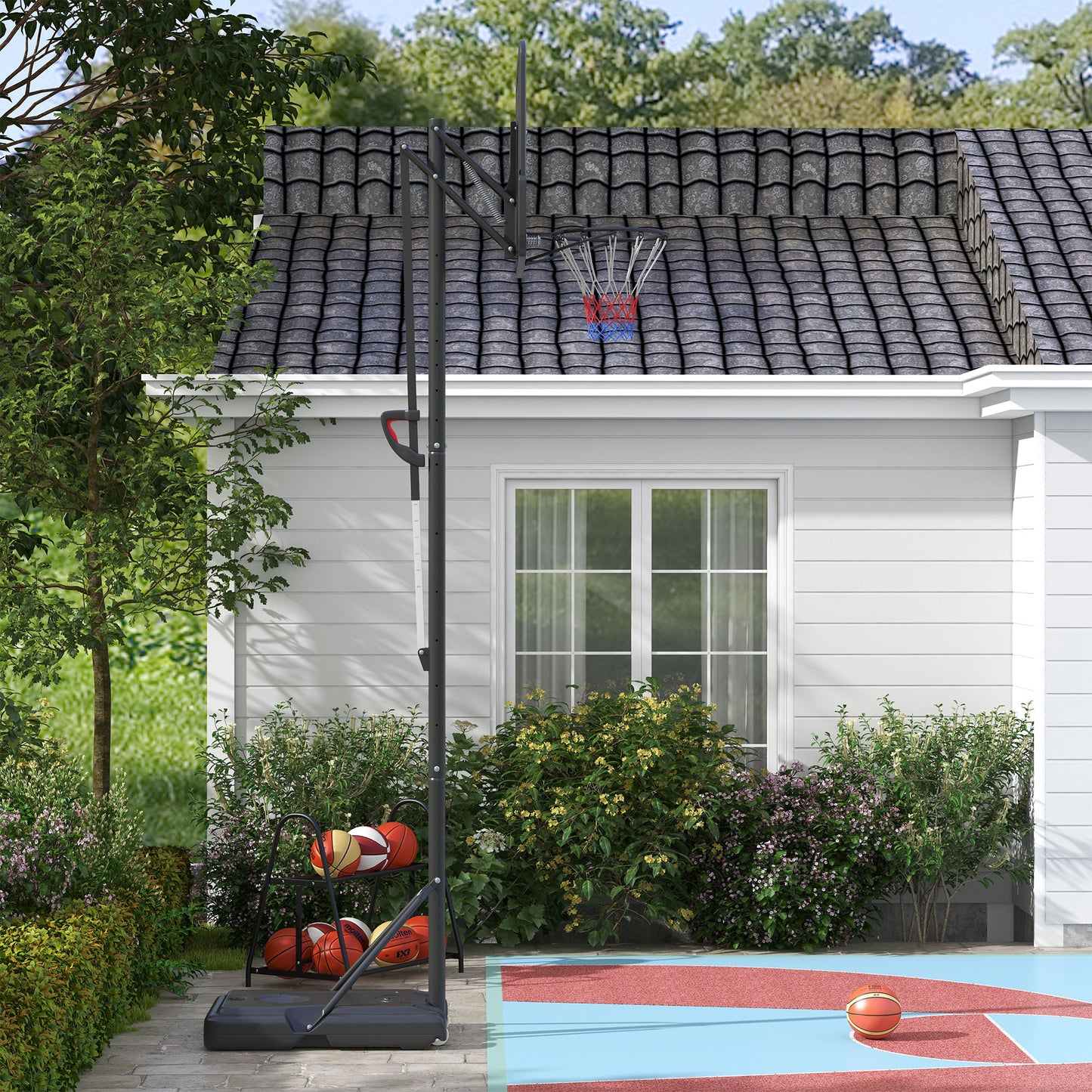 SPORTNOW Height Adjustable Basketball System, Freestanding Basketball Hoop and Stand w/ Wheels, 2.35-3.05M