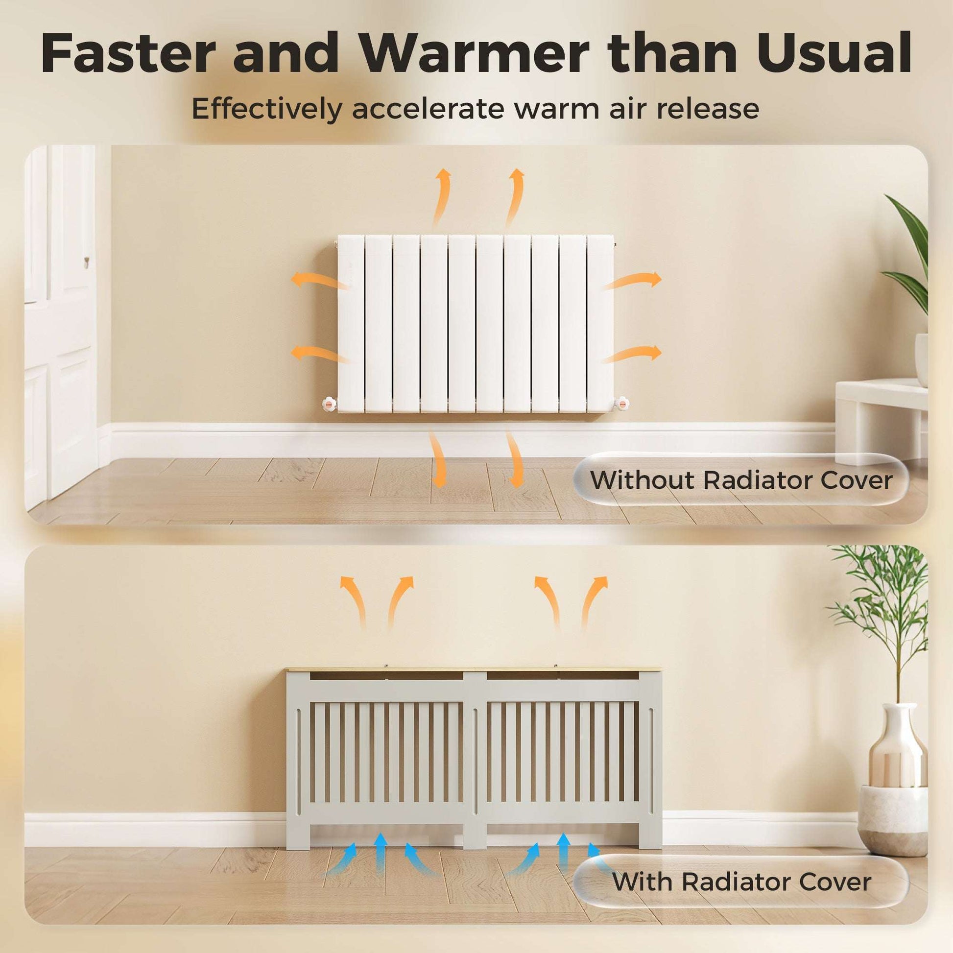MDF Radiator Cover | Slatted Line Grill Design | Display Top | Wall Mountable | Fittings Included | 13kg | 172x19x81cm | Grey