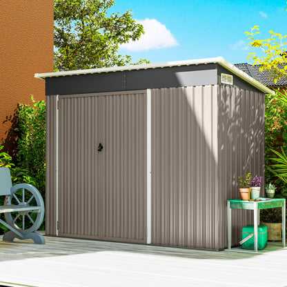 Galvanised Steel Garden Storage Shed | Triple Lockable Access | Double Front Doors & Side Door | Powder-Coated | Ventilation Slots | Sloped Roof | 25kg/m² Snow Load | 234x132x185cm | 2.68m² | Light Grey