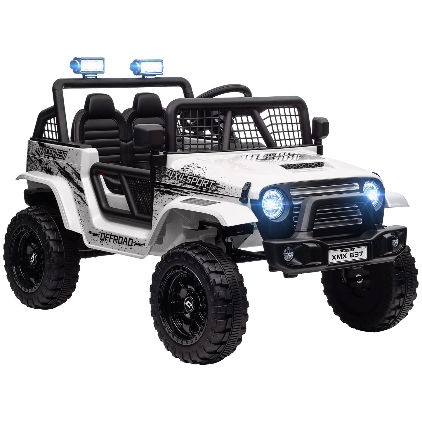 12V Battery Powered Kids Ride On Car, Electric Truck w/ Spring Suspension, Remote, Music Horn Lights - White