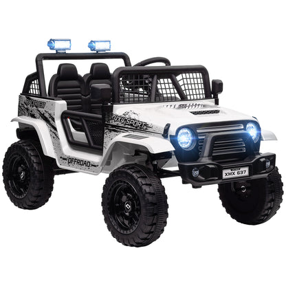 12V Battery Powered Kids Ride On Car, Electric Truck w/ Spring Suspension, Remote, Music Horn Lights - White