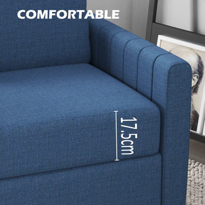 2 Seater Sofa, Channel Tufted Modern Fabric Couch, Comfy Upholstered Loveseat with Spring Cushion, Back Pillow, for Living Room - Blue