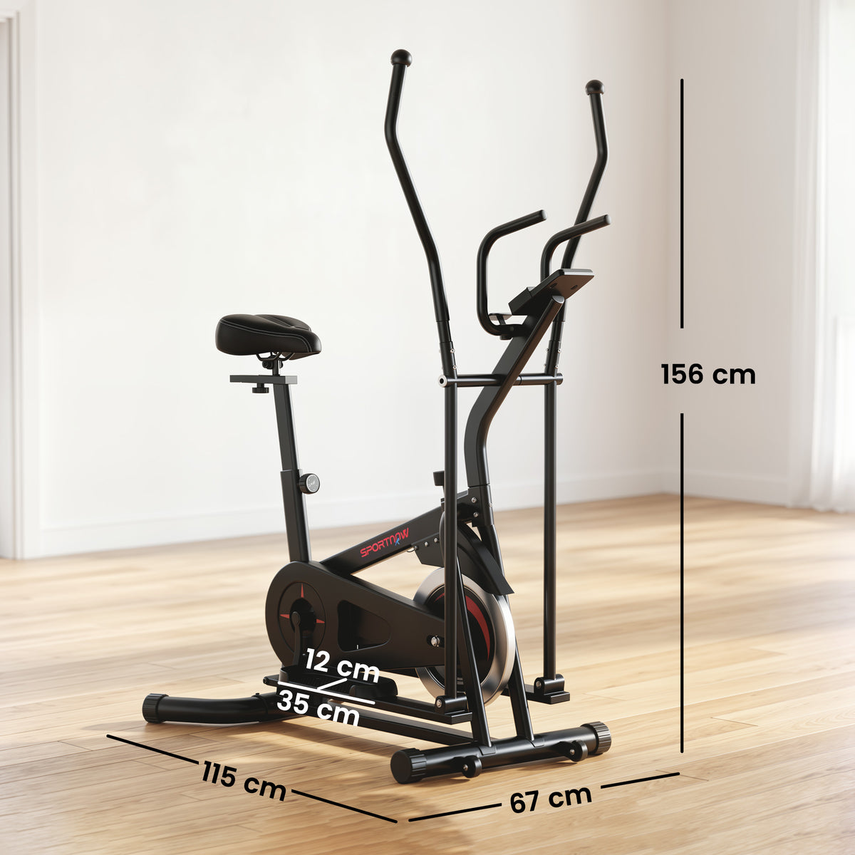 SPORTNOW 2-in-1 Elliptical Cross Trainer & Exercise Bike | 6kg Flywheel & Adjustable Friction Resistance | 5-Level Seat | Bluetooth App Support & LCD | Black