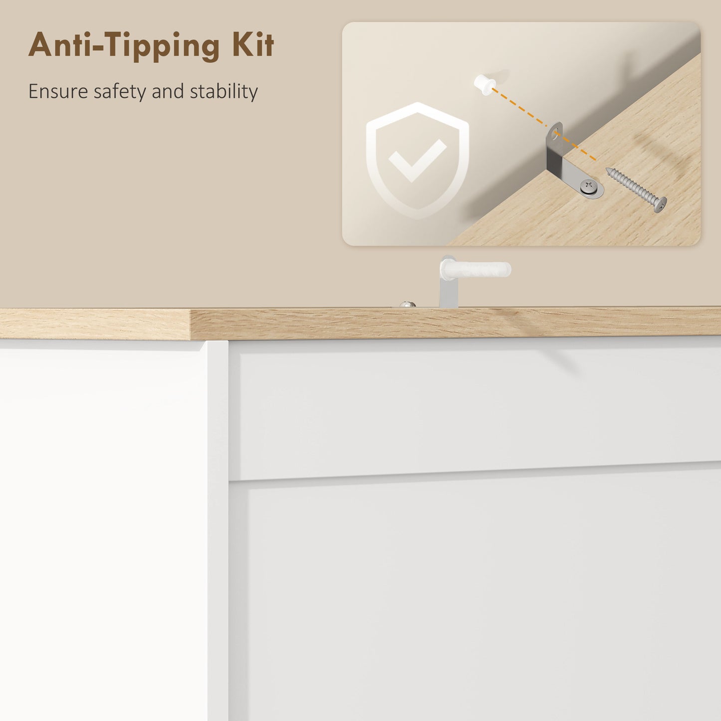 Freestanding Kitchen Cupboard | 2 Cabinets | 2 Drawers | 3 Door Racks | Adjustable Shelves | 8 Mug Holders | 106kg | White