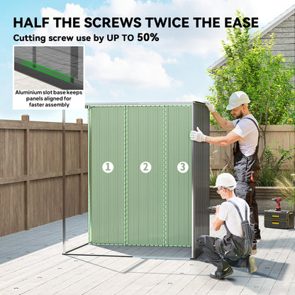 Galvanised Steel Garden Storage Shed | Aluminium Slot-Base Easy Assembly | 50% Fewer Screws | Sliding Door | Integrated Vents | 50kg/m² Snow Load | 159x106x181cm | 1.37m² | Light Grey