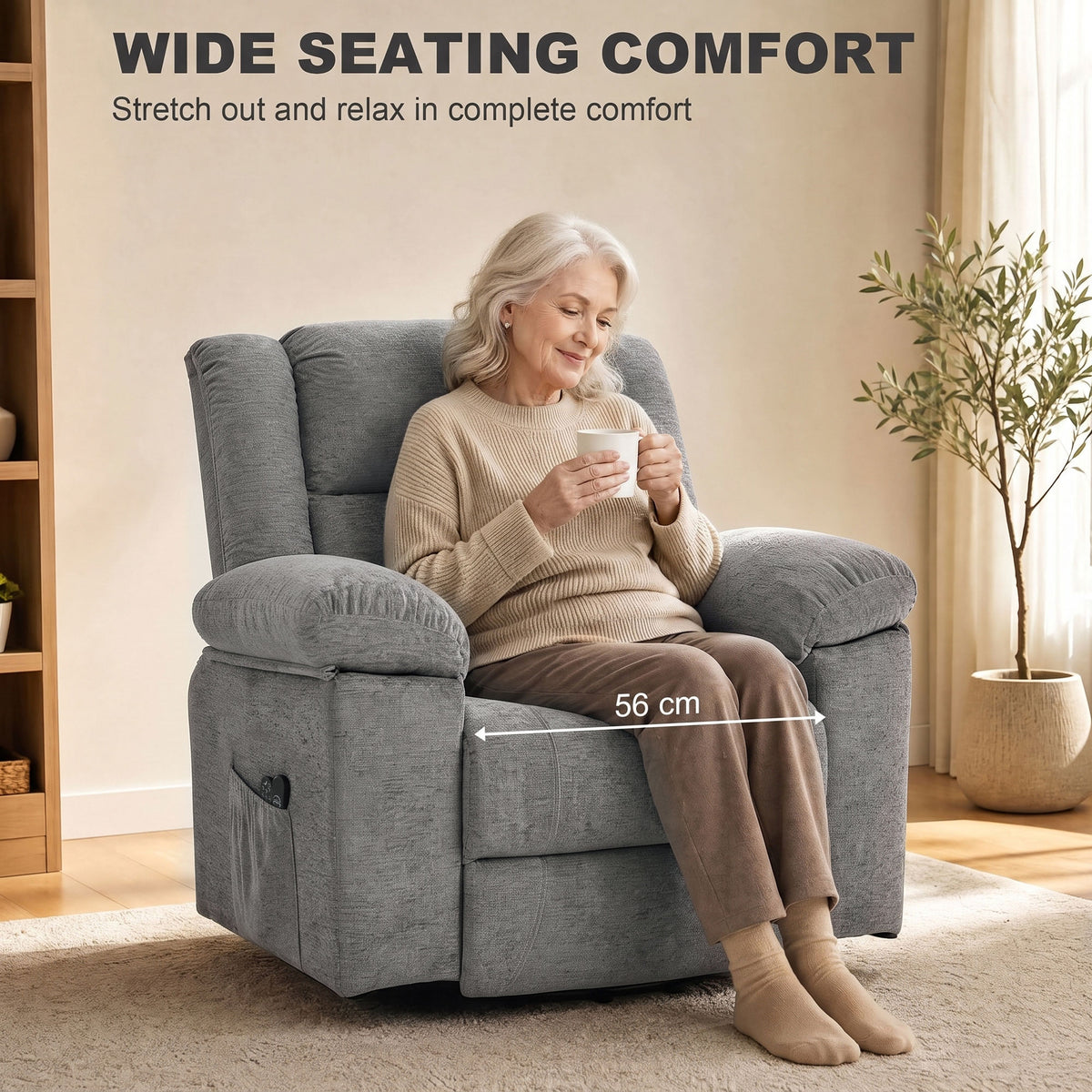 Grey Riser Recliner Chair | Electric Power Lift, 8-Point Massage, Lumbar Heat & USB Charging | Wide Seat, 120kg