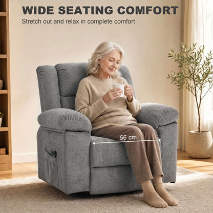 Grey Riser Recliner Chair | Electric Power Lift, 8-Point Massage, Lumbar Heat & USB Charging | Wide Seat, 120kg