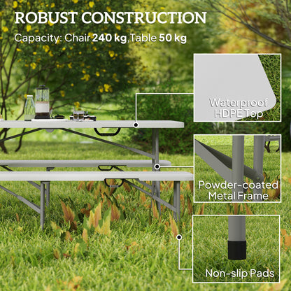 3 Piece 6ft Folding Picnic Table and Bench Set, Portable HDPE Camping Table and Chairs with Carrying Handles for Indoor Outdoor, Dining, Camping