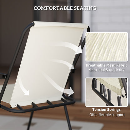 Outsunny 4 Seater Outdoor Garden Furniture Set, 6 Pieces Table and Chairs W/ Parasol, Folding Chairs and Round Glass Top Table for Patio, Cream White