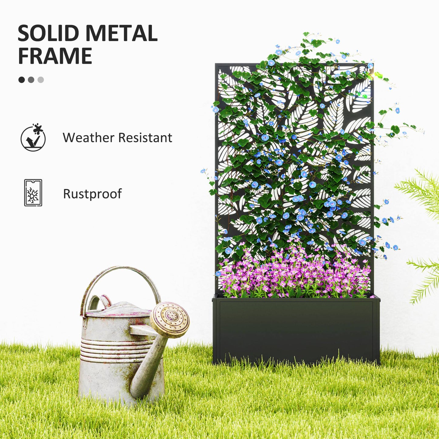 Outsunny Outdoor Metal Planter, with Back Trellis - Black