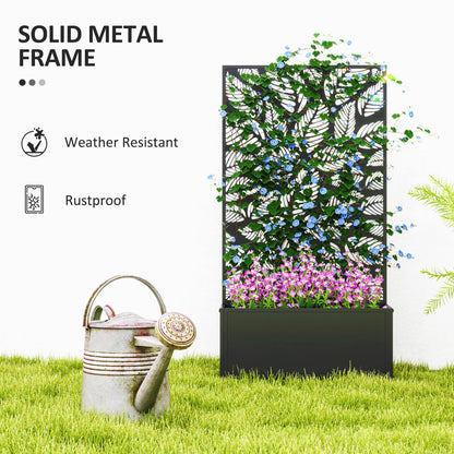 Outsunny Outdoor Metal Planter, with Back Trellis - Black
