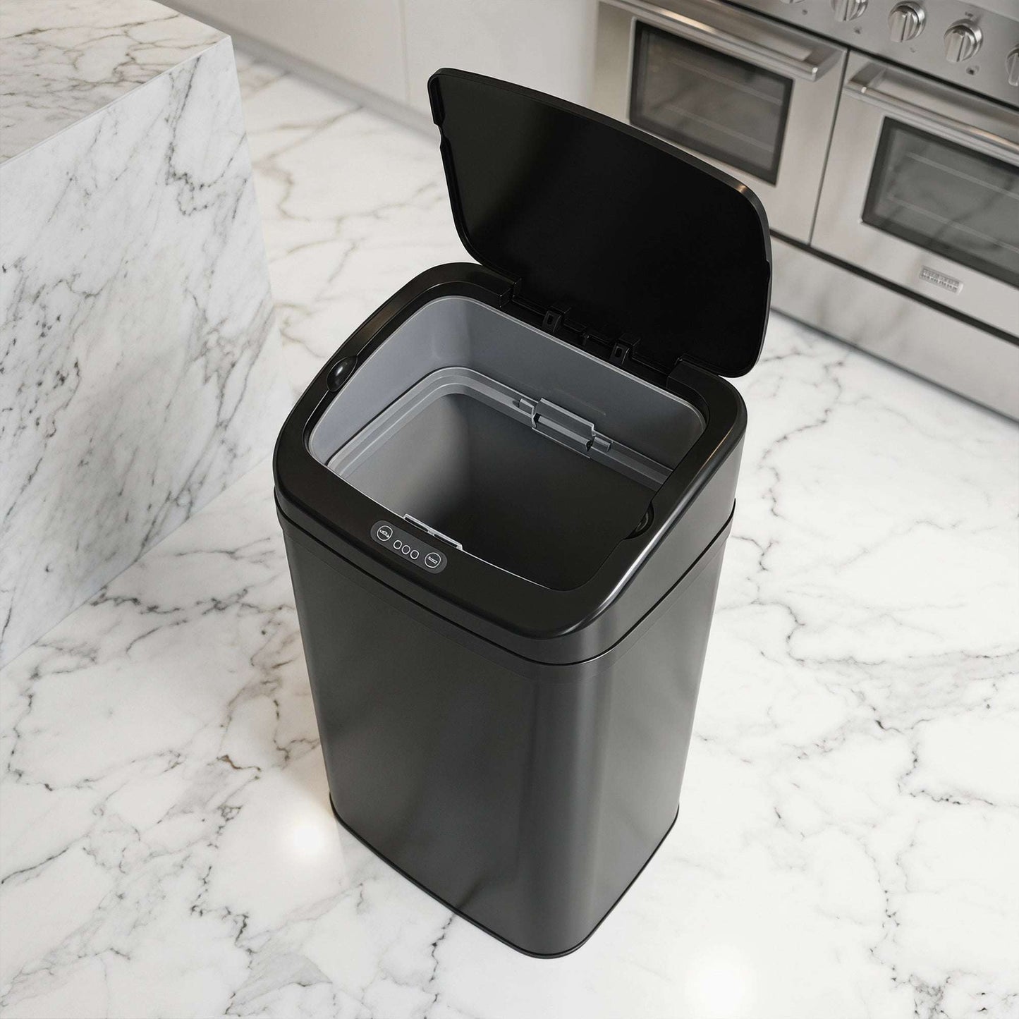 48L Infrared Sensor Bin | Opens in 0.5s | Quiet Close in 5s | Fingerprint-Resistant Galvanised Steel | No Inner Bucket | 4xAA Batteries | No Assembly | 33x25x69cm | Black