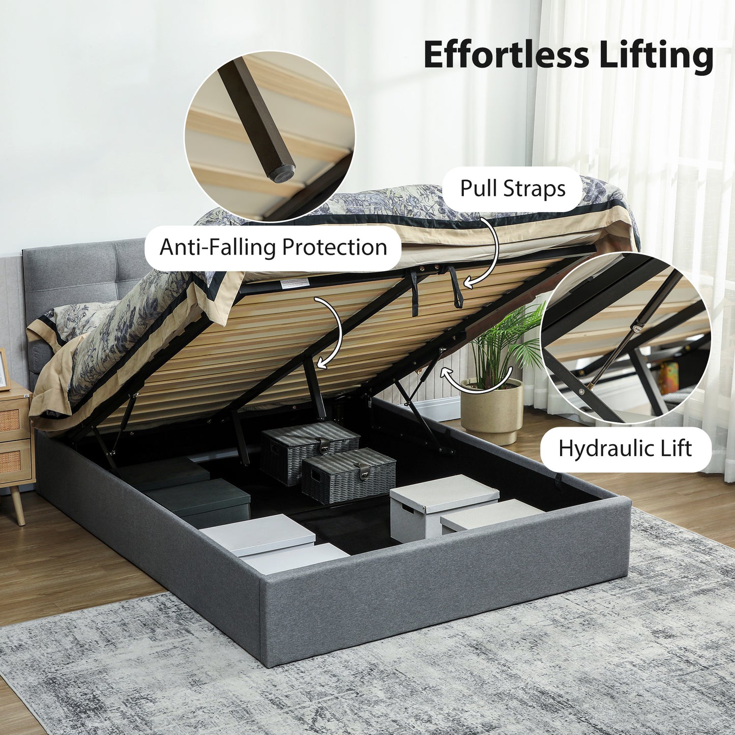 5ft King Ottoman Bed with Gas Lift Storage - Grey