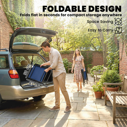 Set of 4 Folding Garden Dining Chairs | 60cm High Back | Curved Armrests | Texteline Fabric | 120kg | No Assembly | Navy Blue