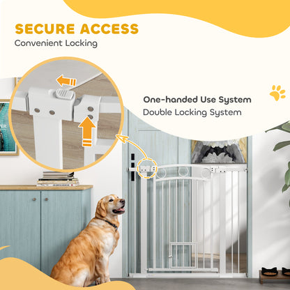 PawHut 96cm Tall Dog Gate with Cat Door, 7cm and 14cm Extensions, for Stairs & Doorways, 76-104cm Width