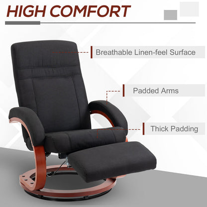 135° Manual Reclining Swivel Chair, with Footrest - Black