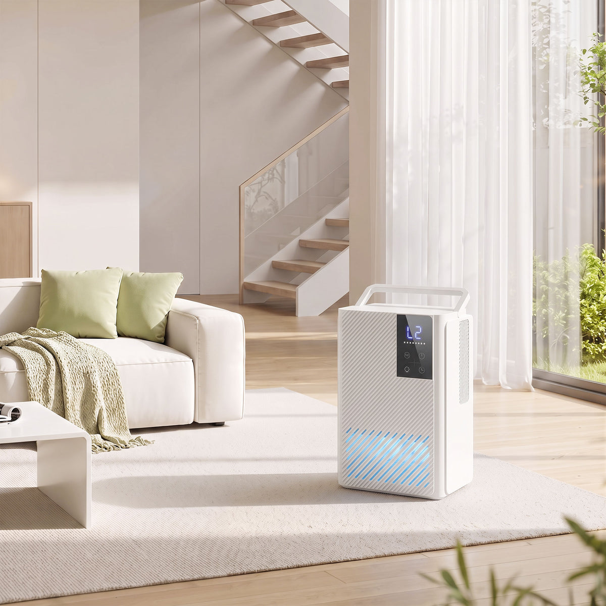 400ml/Day Small Dehumidifier | 2L Tank (120hrs) | 7-Colour RGB Mood Light | 43dB Sleep Mode | 2–24H Timer | LED Touch Panel | Auto Shut-Off & Defrost | 15m² | ABS | 20x14.2x28.6cm | White