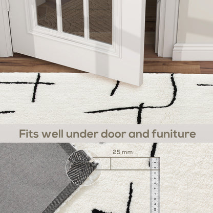 Modern Fluffy Geometric Area Rug | 100% Polyester High Pile | Washable | Cream Abstract Pattern | 170x120cm | Living Room Bedroom Dining Room Home Office