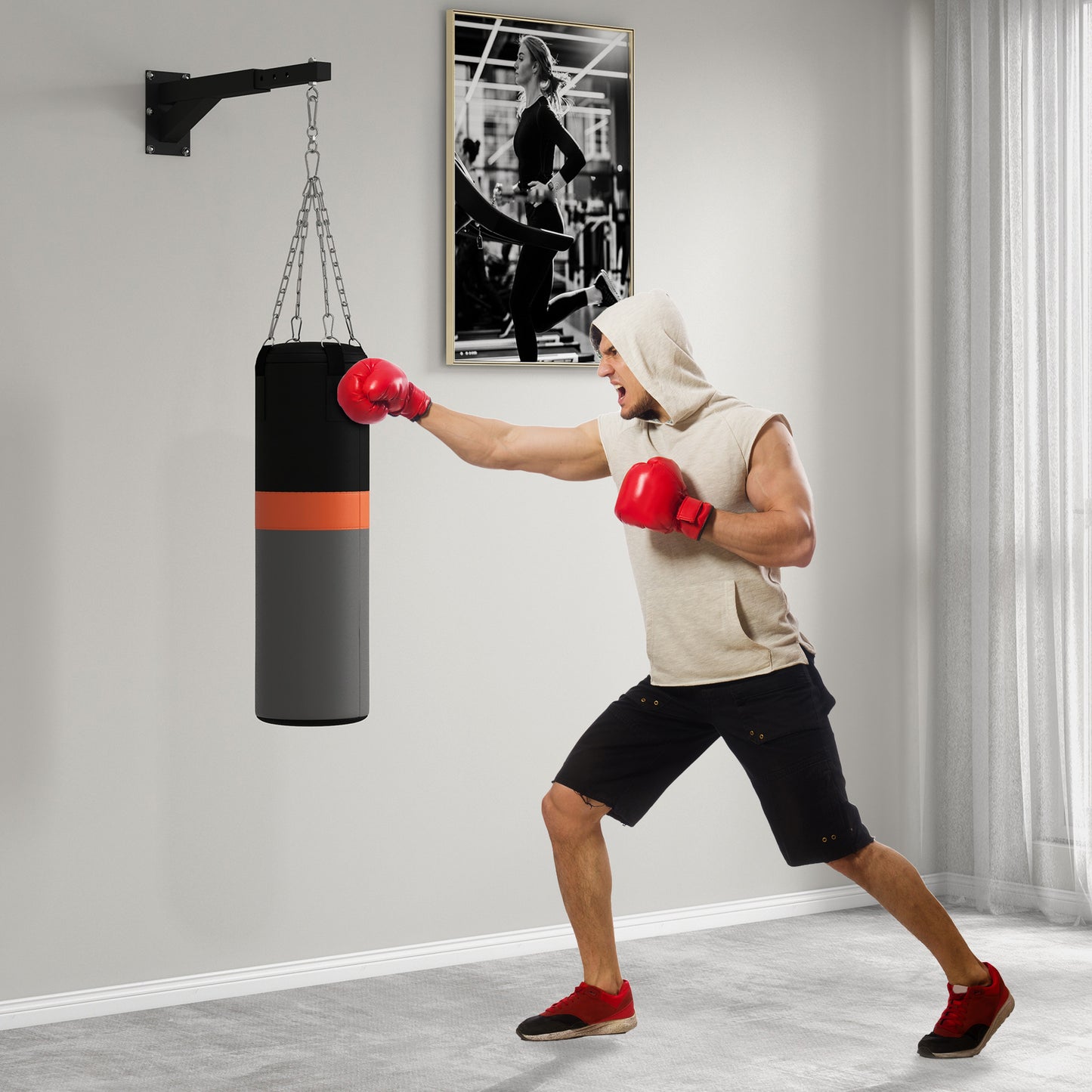 SPORTNOW Punch Bag Wall Bracket, 5-Length Adjustable Boxing Bag Bracket for Kickboxing Muay Thai Punching Training
