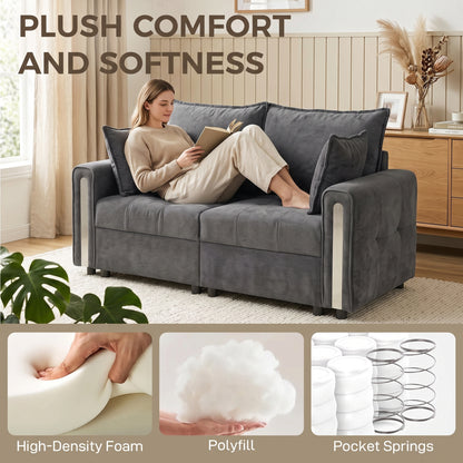 2-Seater Velvet Loveseat with Lift-Up Storage | 168Wx68Dx88H cm | 126cm Wide Seat | 15cm Seat Cushion | 20cm Back Cushion | Multilayer Board & Metal Frame | 240kg | Living Room | Dark Grey