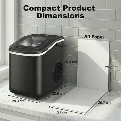 Countertop Ice Maker | 9 Cubes in 7 Mins | 12kg Daily | 2 Sizes | Self-Clean | Black